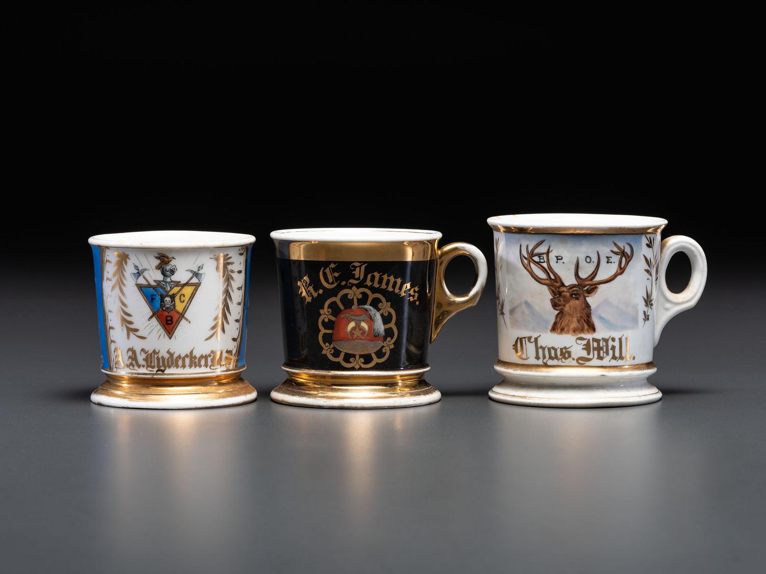 Three Fraternal Porcelain Shaving Mugs