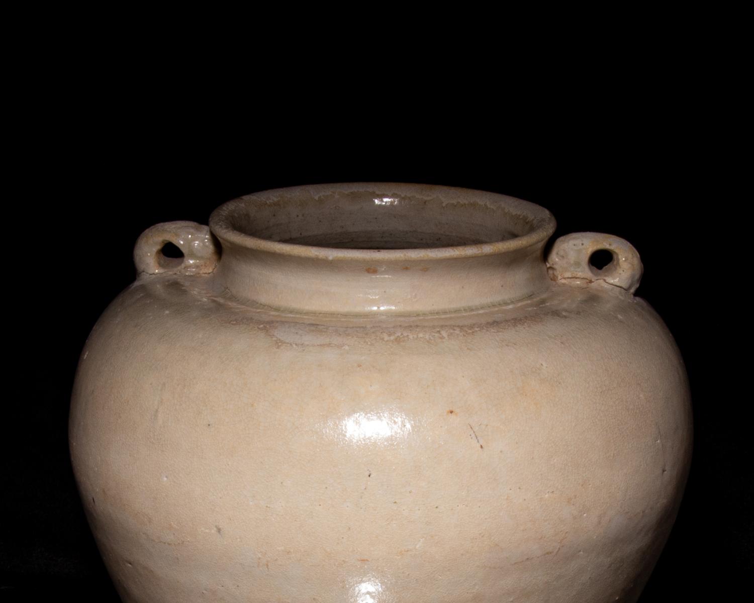 A Chinese White Glazed Gongxian Pottery 'Rabbit' Ovoid Jar, Tang Dynasty 唐 巩县窯白釉雙兔耳罐