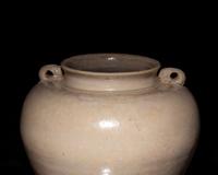 A Chinese White Glazed Gongxian Pottery 'Rabbit' Ovoid Jar, Tang Dynasty 唐 巩县窯白釉雙兔耳罐