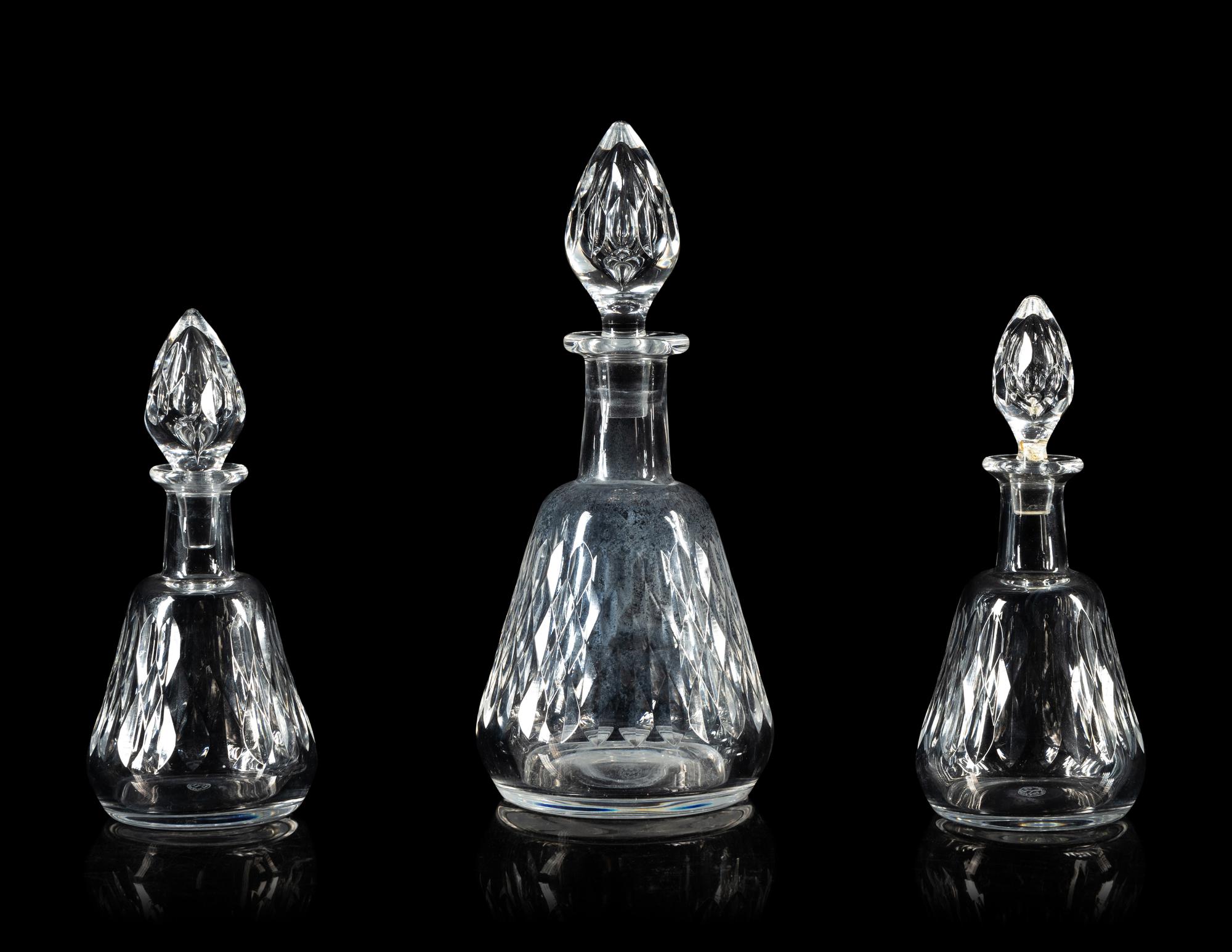 Three Baccarat Armagnac Cut Glass Decanters