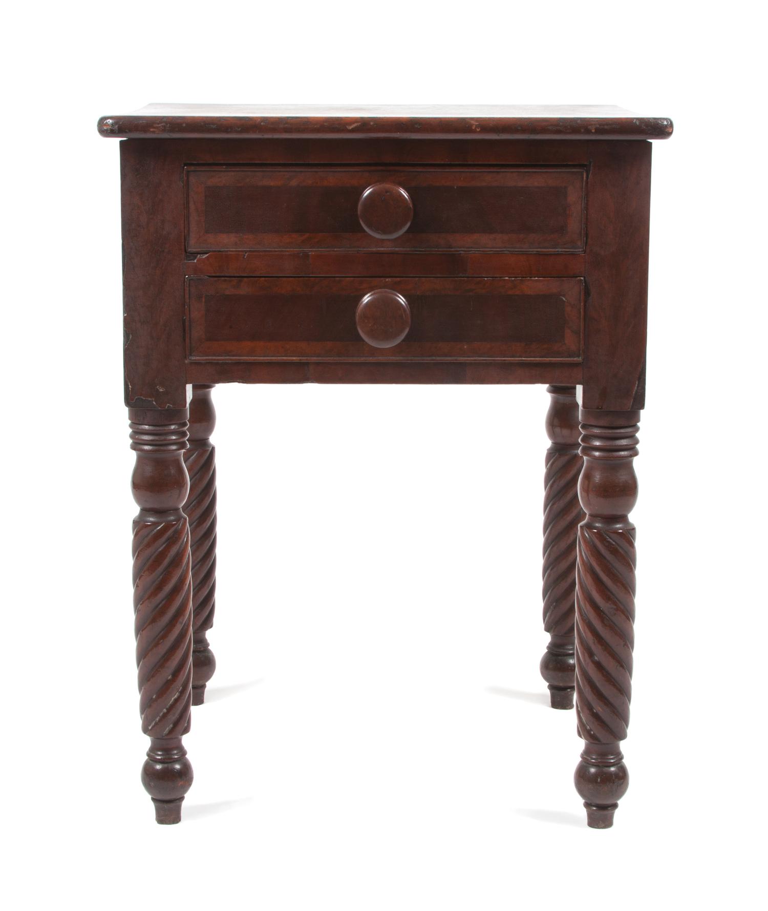An American Classical Walnut Work Table Height 27 1/4 x width 21 1/4 x depth 18 3/4 inches. — 19TH CENTURY