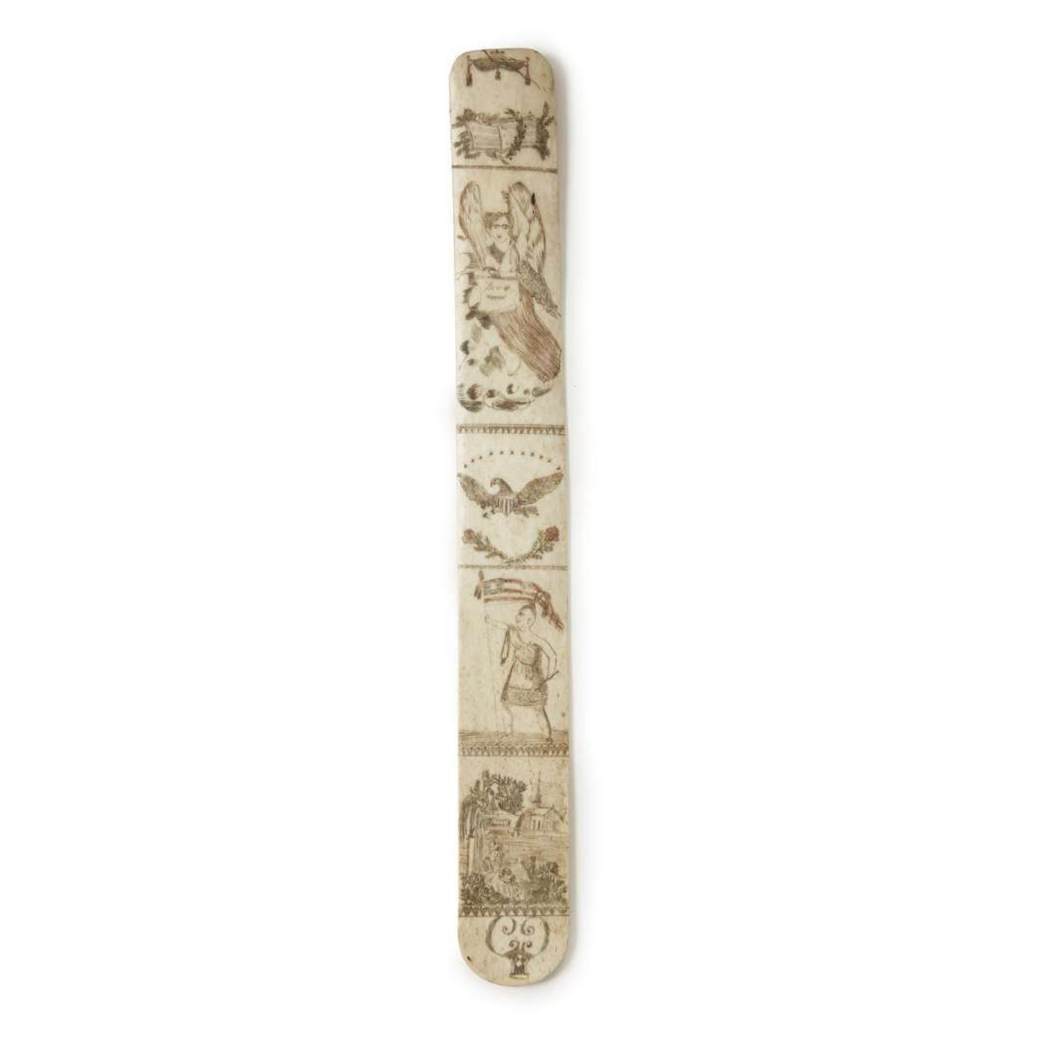 Polychrome scrimshaw whalebone busk 19th century