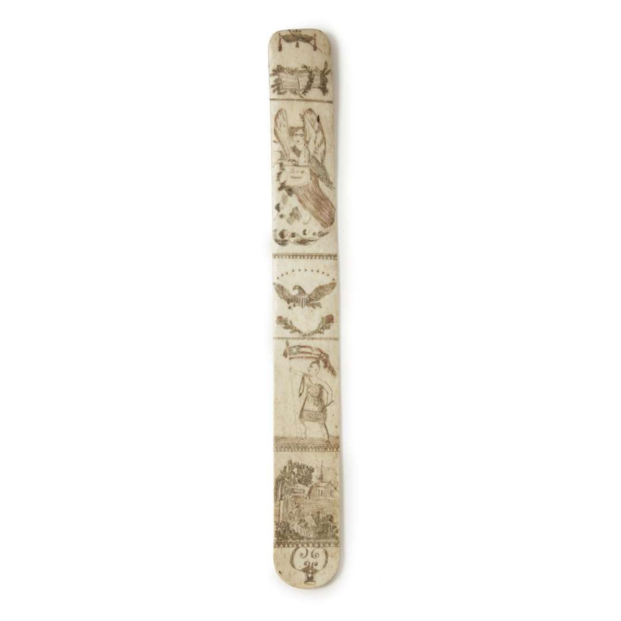 Polychrome scrimshaw whalebone busk 19th century