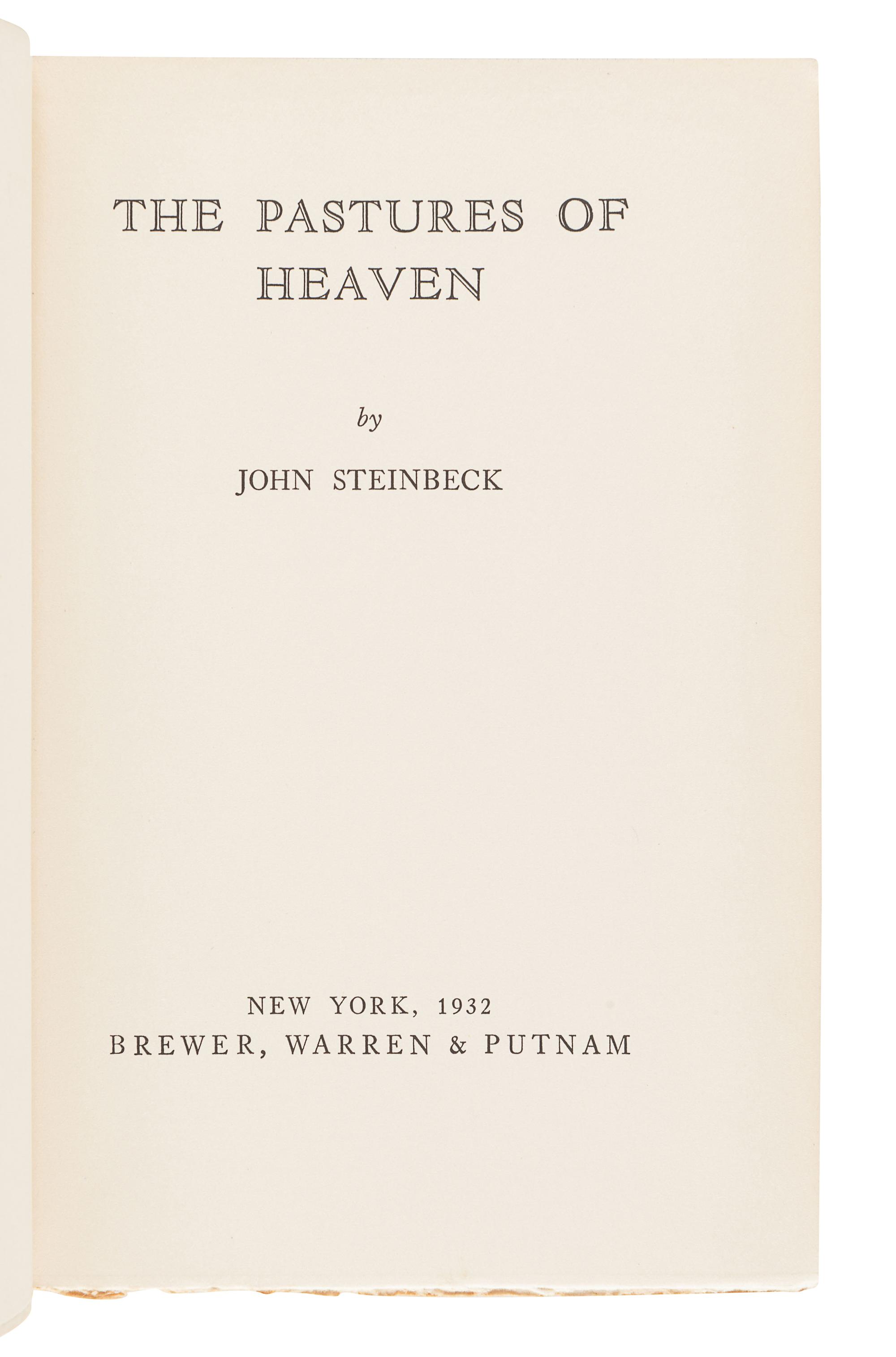 STEINBECK, John (1902-1968). The Pastures of Heaven. New York: Brewer, Warren & Putnam, 1932.