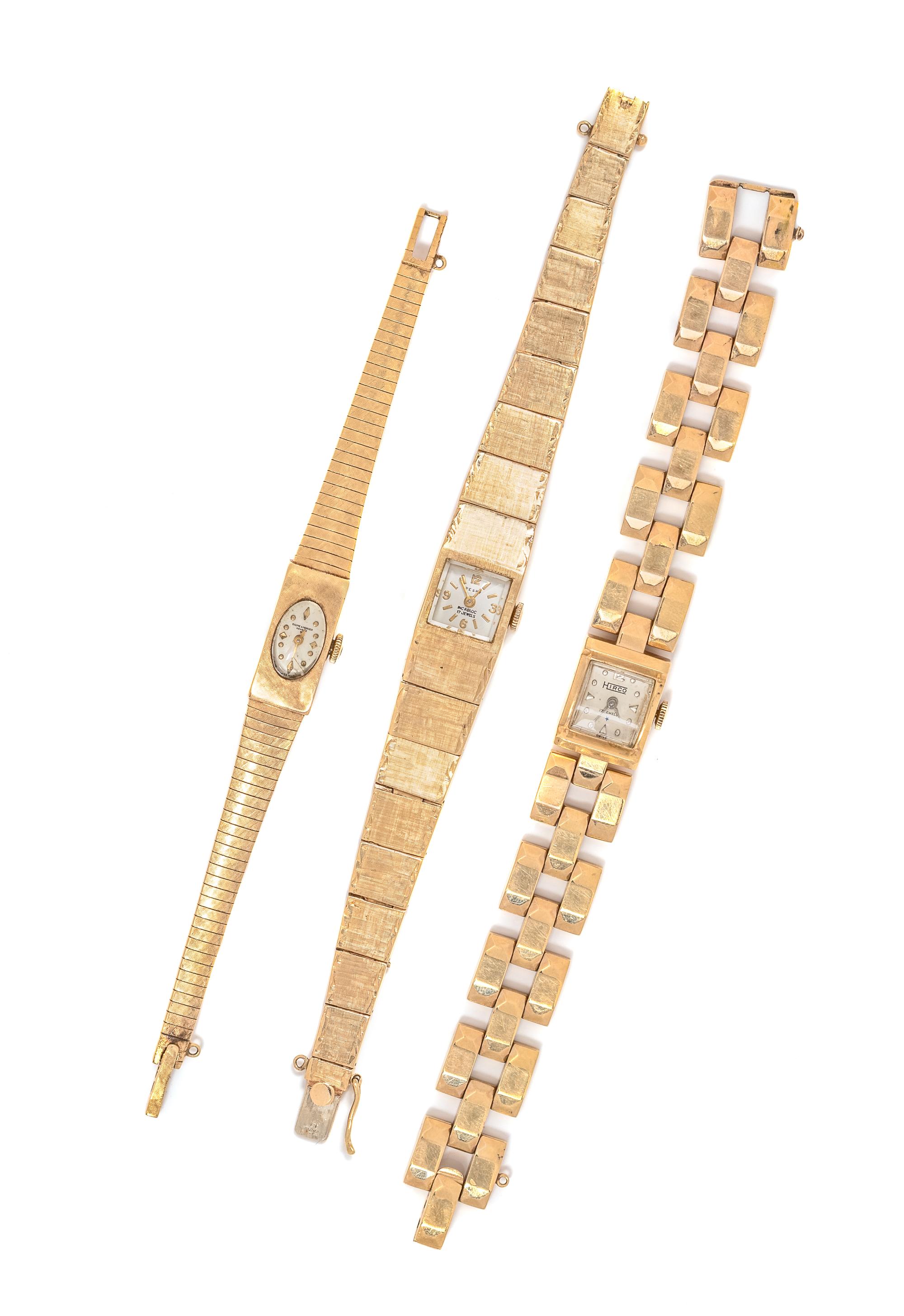 A Collection of 14 Karat Yellow Gold Wristwatches,