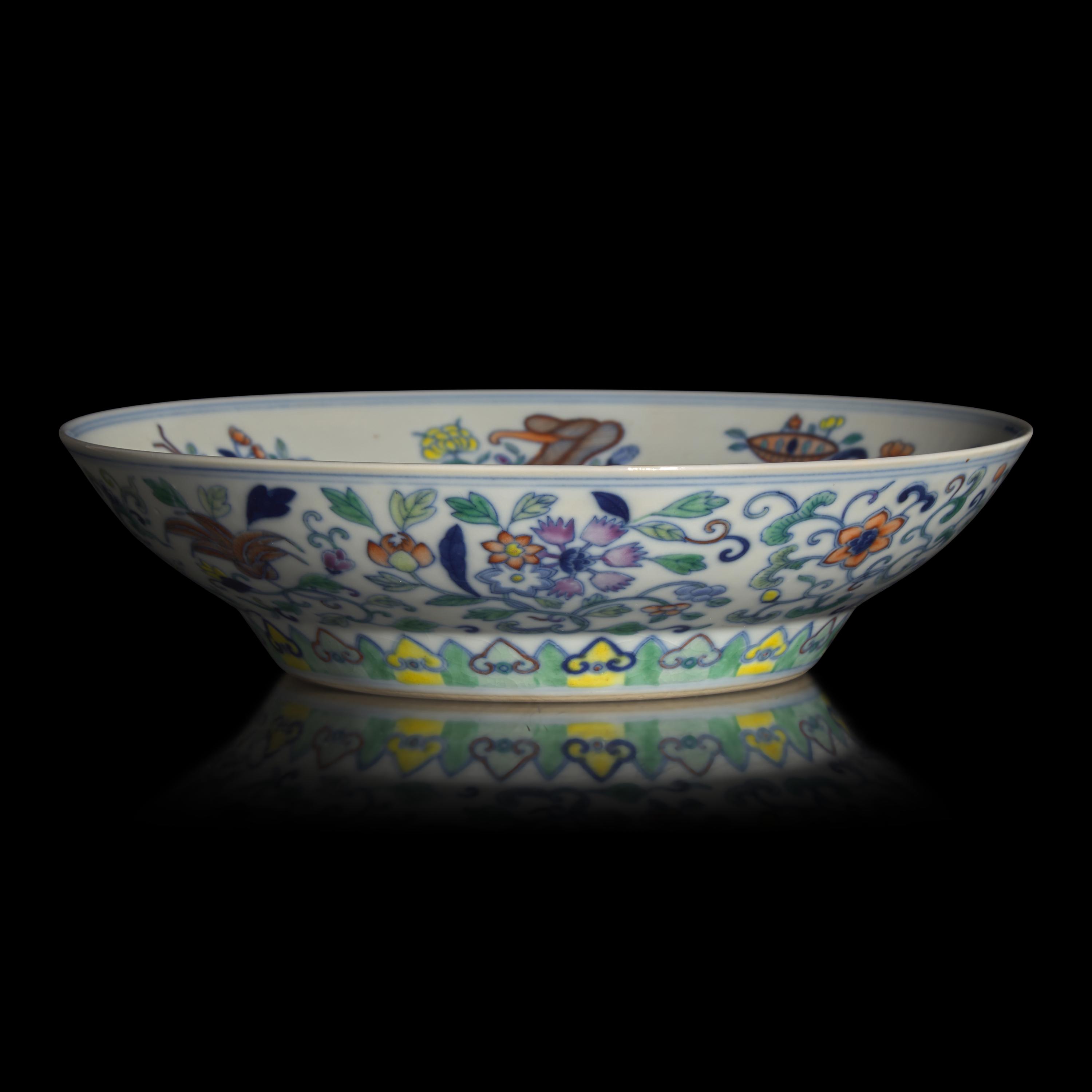 A Chinese Doucai 'Eight Immortals' Porcelain Bowl, Guangxu Mark and of the Period — 清光緒 斗彩暗八仙折腰盤