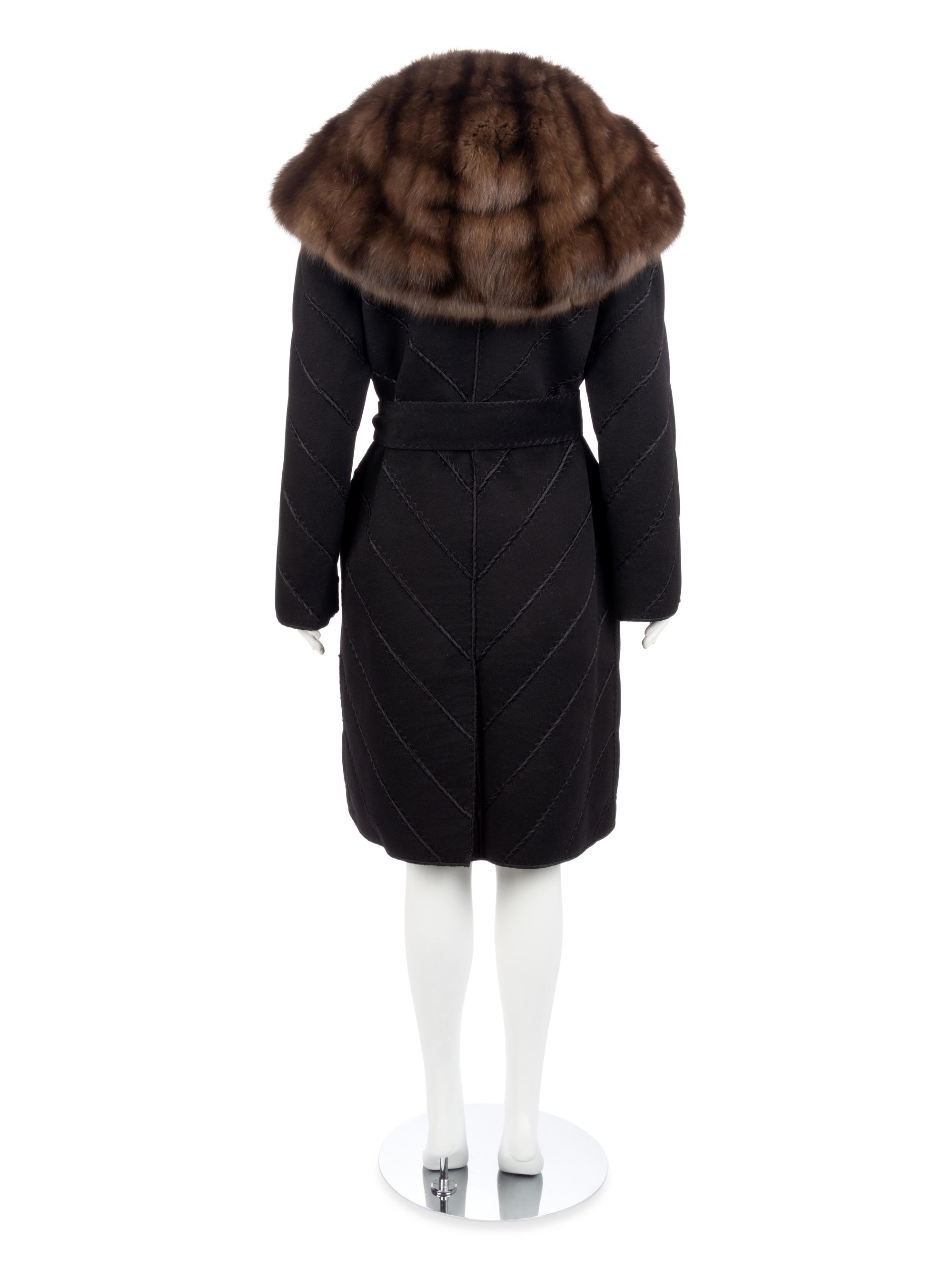 J. Mendel Black Cashmere Coat with Barguzin Sable Trim, 2000-10s,