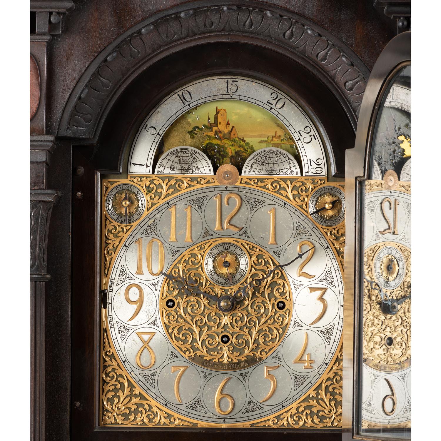 An American Mahogany Nine-Tube Tall Case Clock by Colonial Mfg. Co.