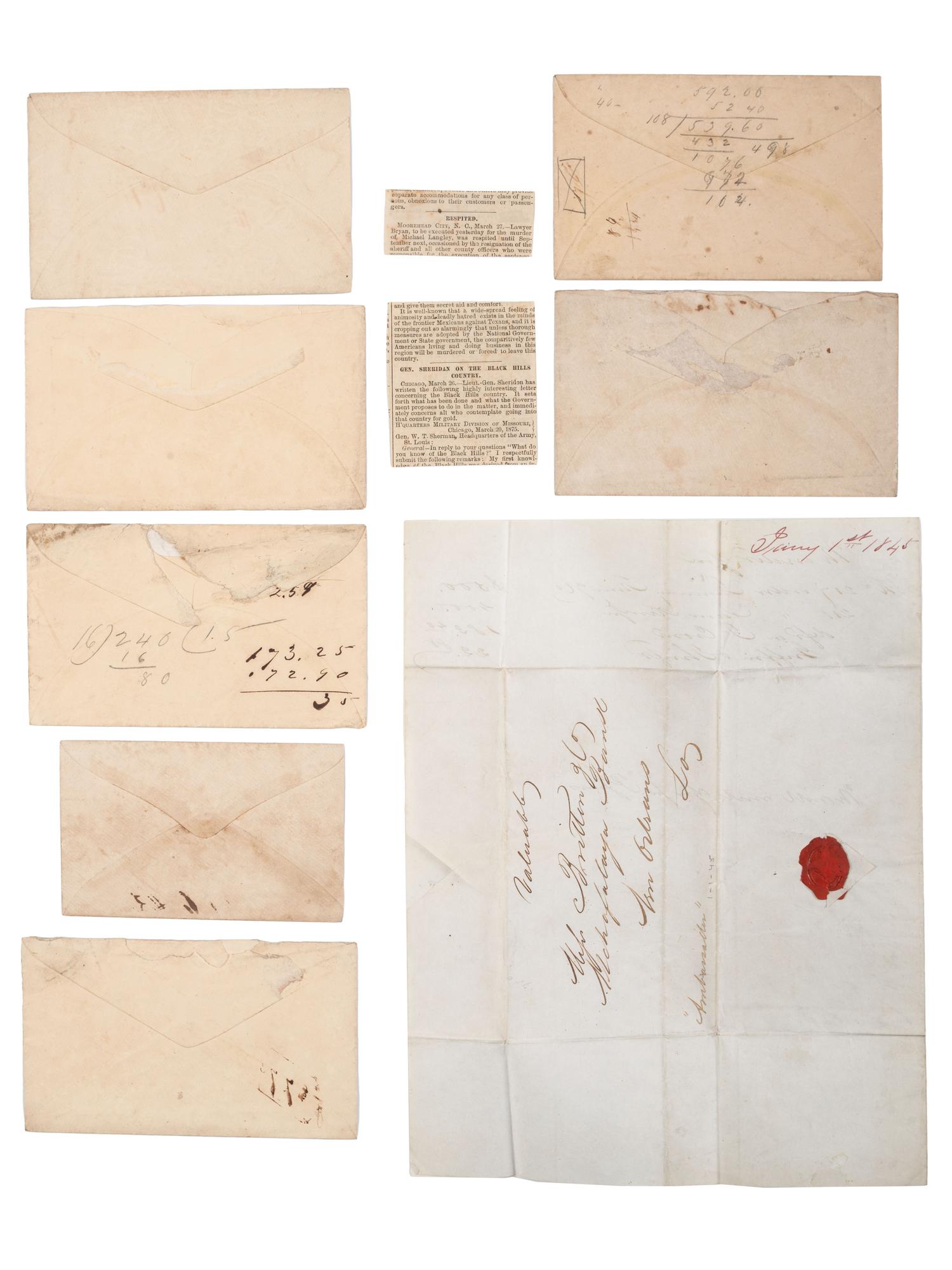 [STEAMBOATS] -- [POSTAL COVERS]. A group of 17 manuscript covers from Mississippi River steamboats, including:
