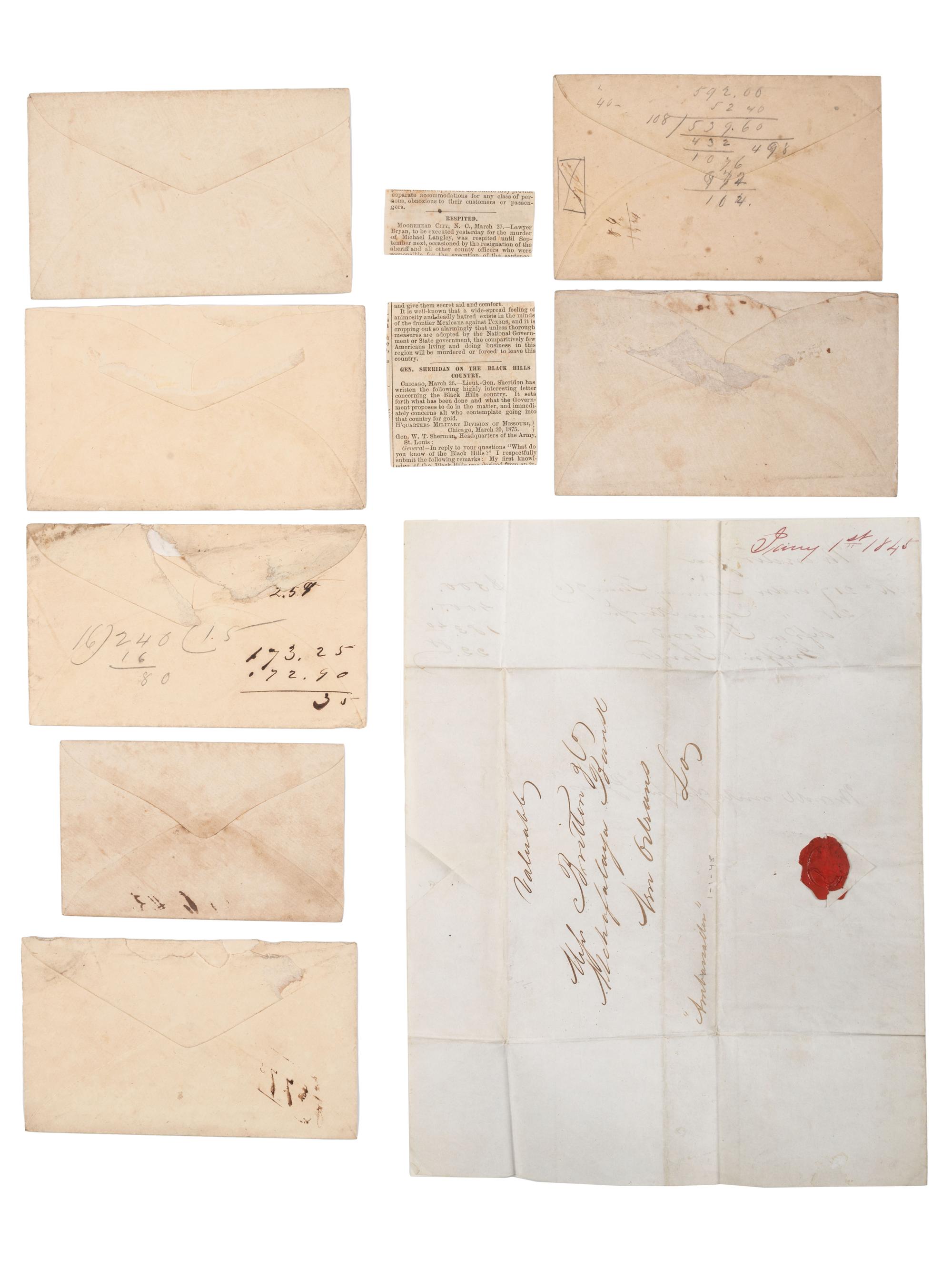 [STEAMBOATS] -- [POSTAL COVERS]. A group of 17 manuscript covers from Mississippi River steamboats, including: