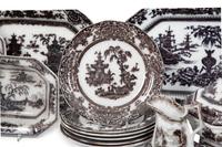 A Collection of Black and White Transfer-Decorated Ironstone