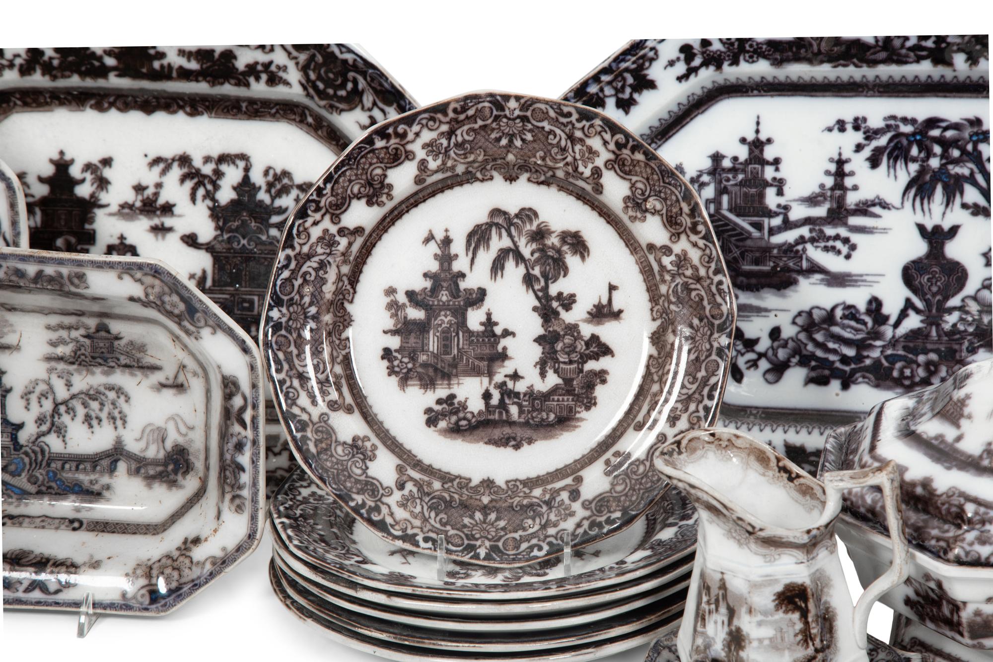 A Collection of Black and White Transfer-Decorated Ironstone