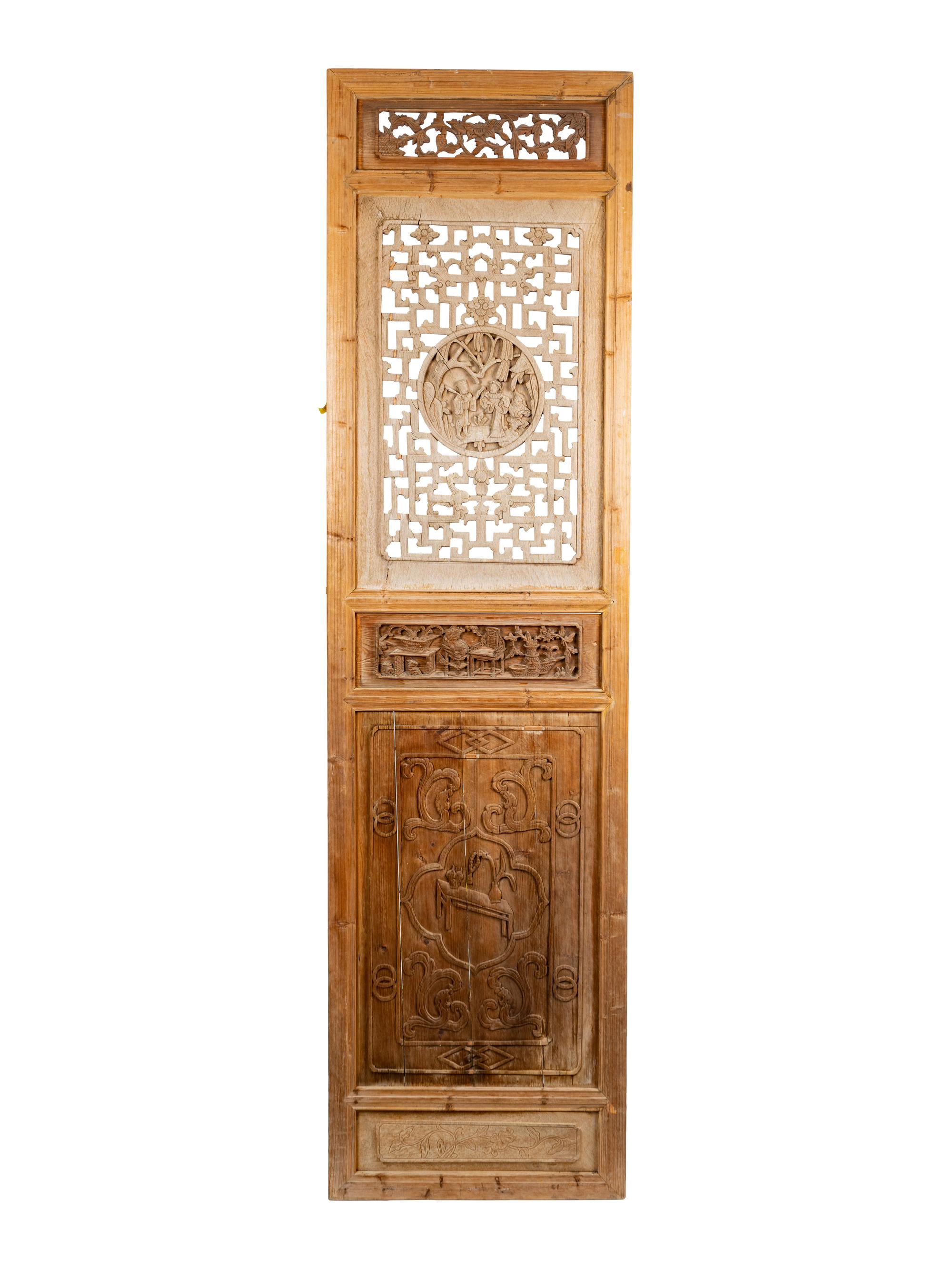 An Indian Four Panel Carved Wood Screen — 20TH CENTURY