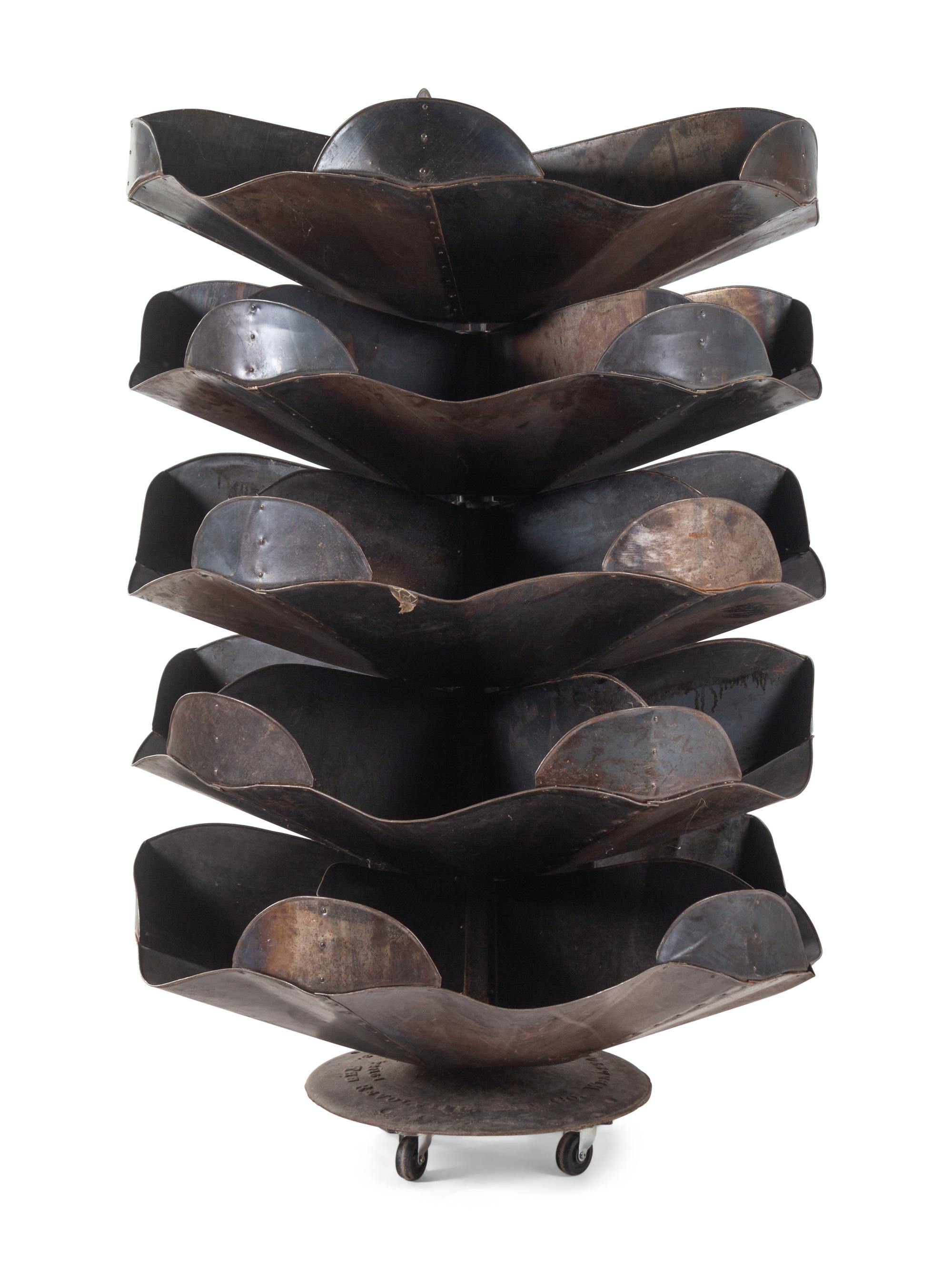 A Five Tier Sheet Metal Rotating Rack