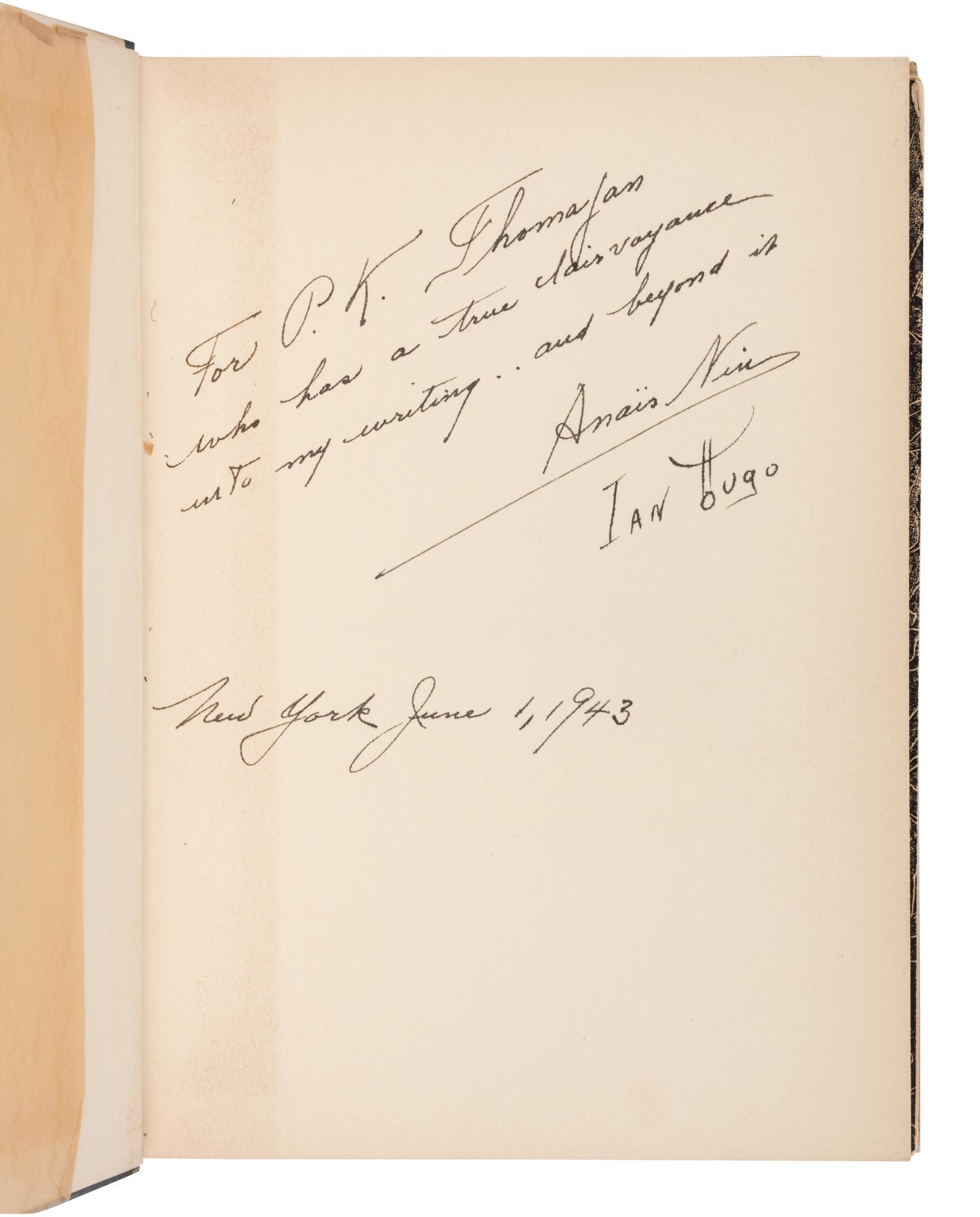 NIN, Anaïs (1903–1977). Winter of Artifice . [New York: The Gemor Press, 1942].