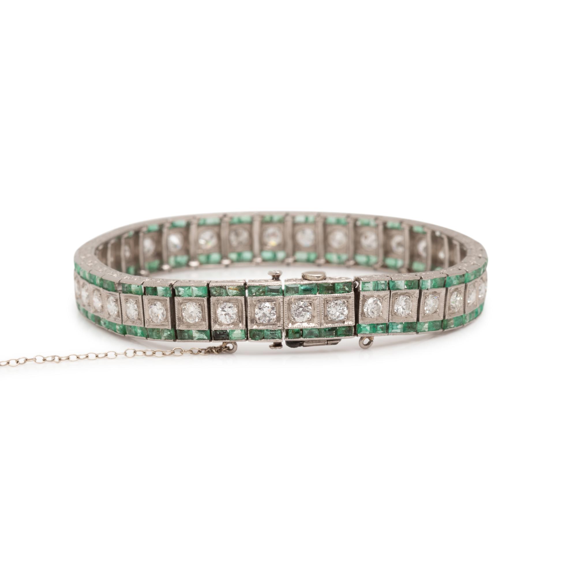 ART DECO, DIAMOND AND EMERALD BRACELET