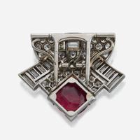 An Art Deco ruby, diamond, and platinum dress clip, Cartier London