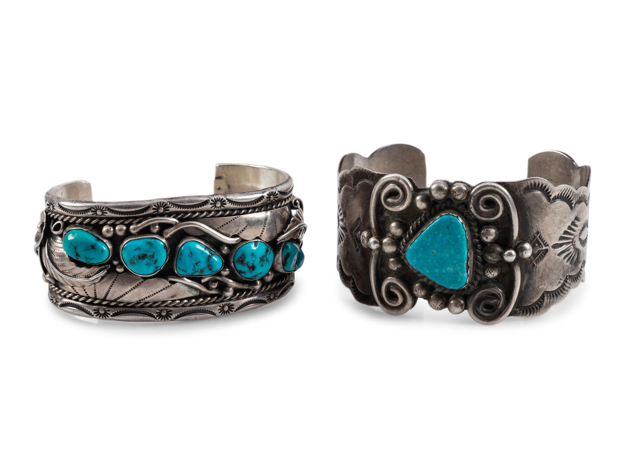 Navajo Sterling Silver and Turquoise Cuff Bracelets