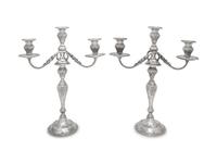 A Pair of American Silver Three-Light Candelabra