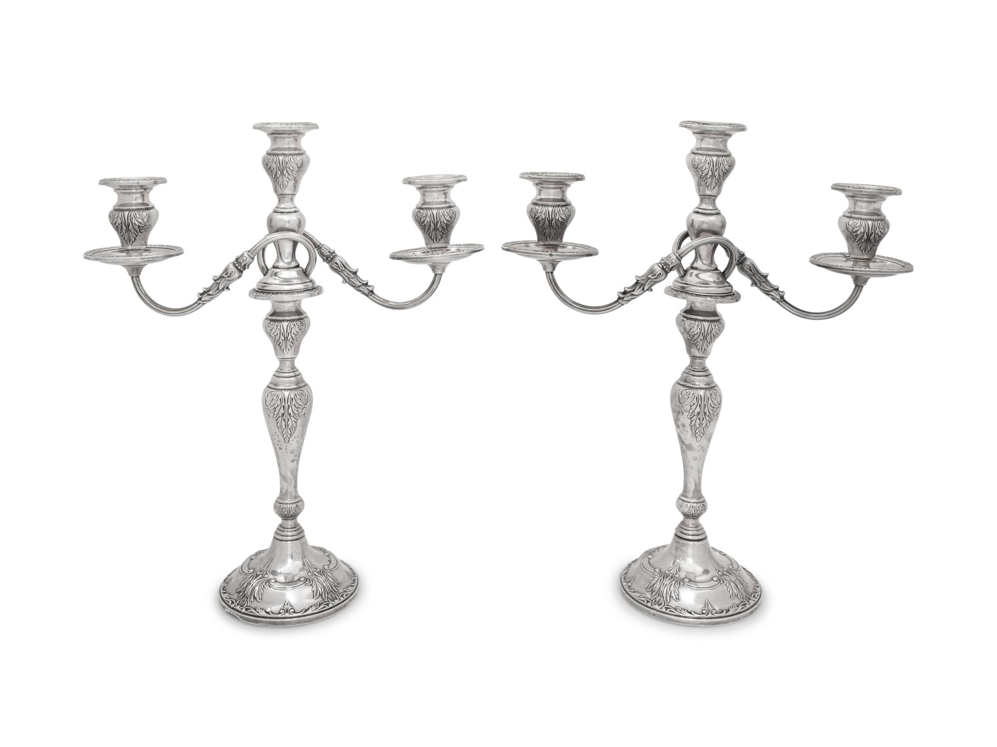 A Pair of American Silver Three-Light Candelabra
