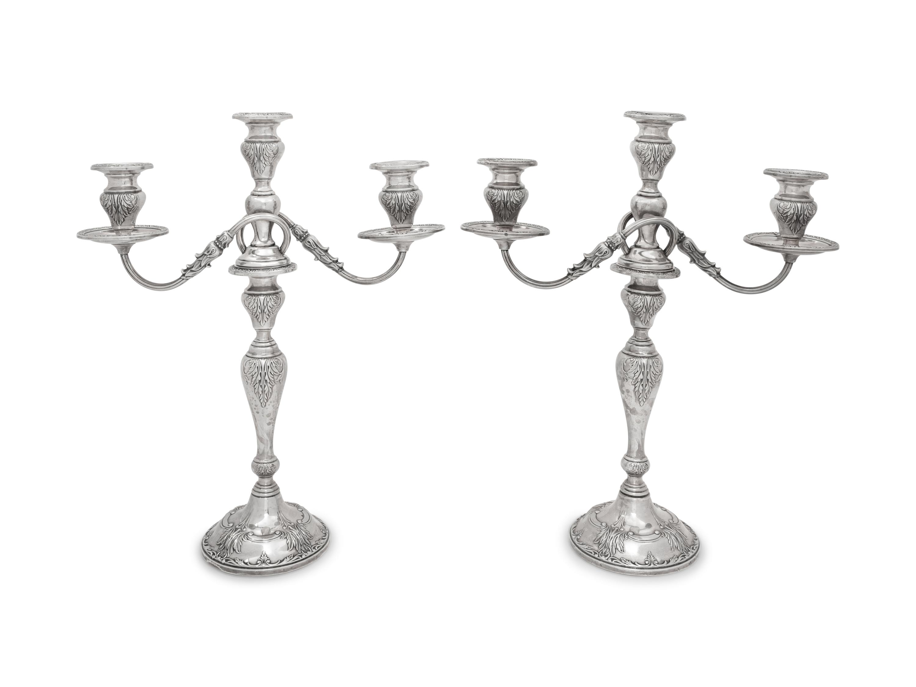 A Pair of American Silver Three-Light Candelabra