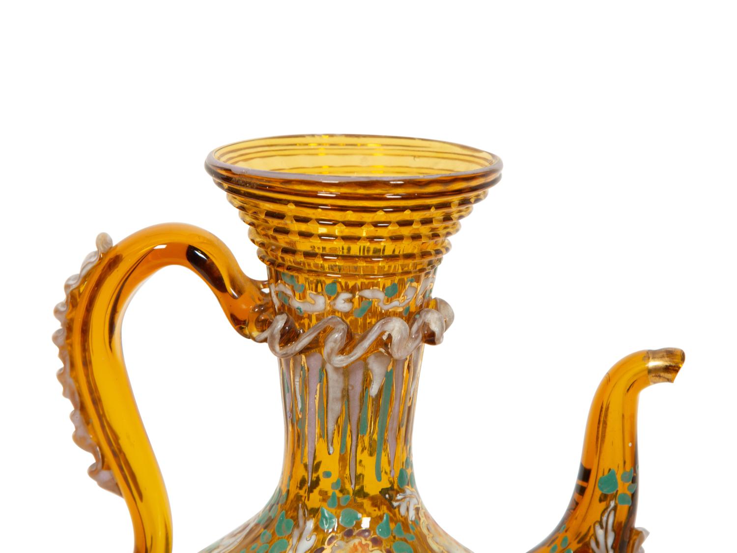 A Bohemian Enameled Glass Cocktail Set and Associated Ewer