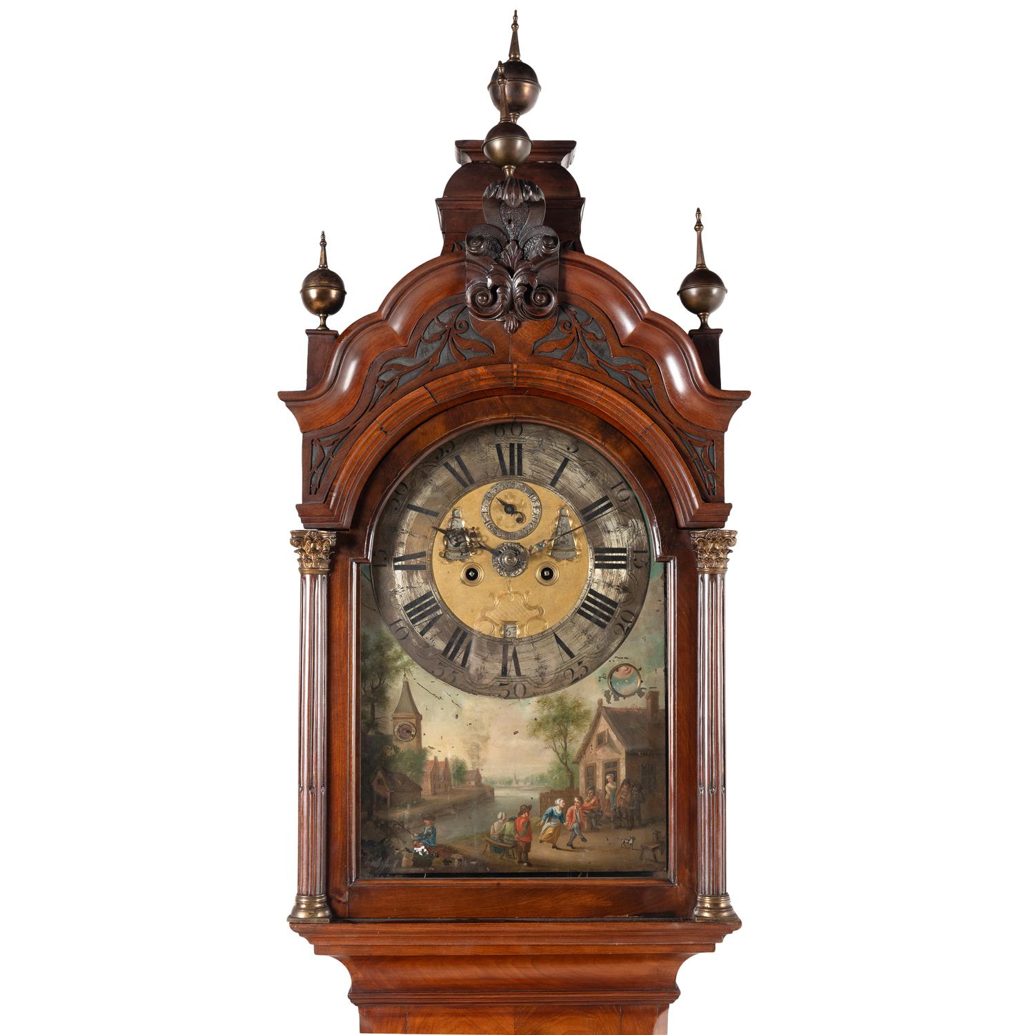 A Dutch Walnut and Gilt Metal Mounted Tall Case Clock