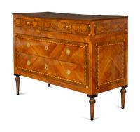 A Pair of Fine North Italian Neoclassical Walnut and Fruitwood Parquetry Commodes