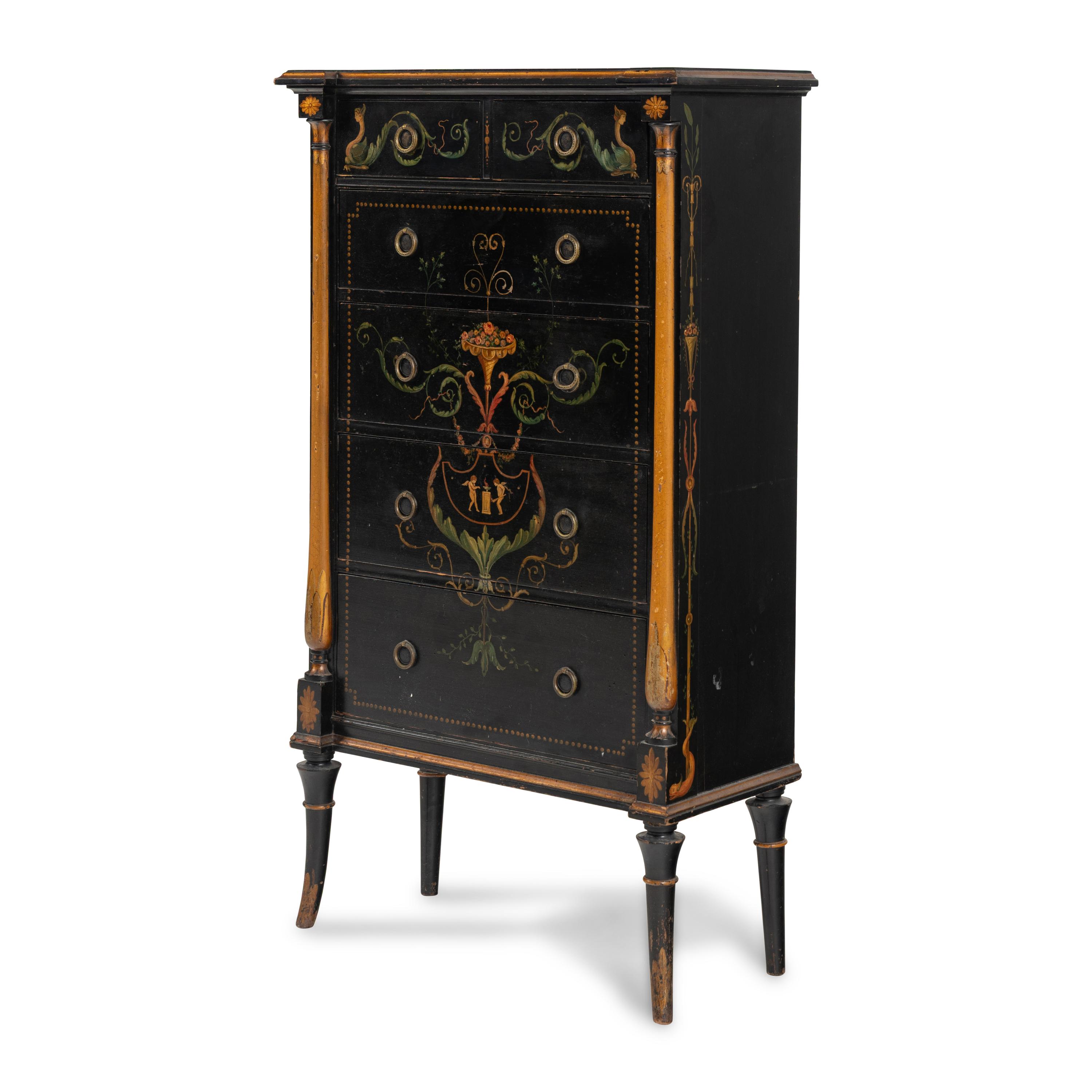 An Regency Style Polychrome Painted Chest of Drawers