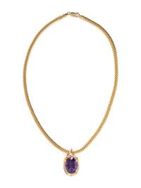 YELLOW GOLD, AMETHYST AND DIAMOND PENDANT/NECKLACE
