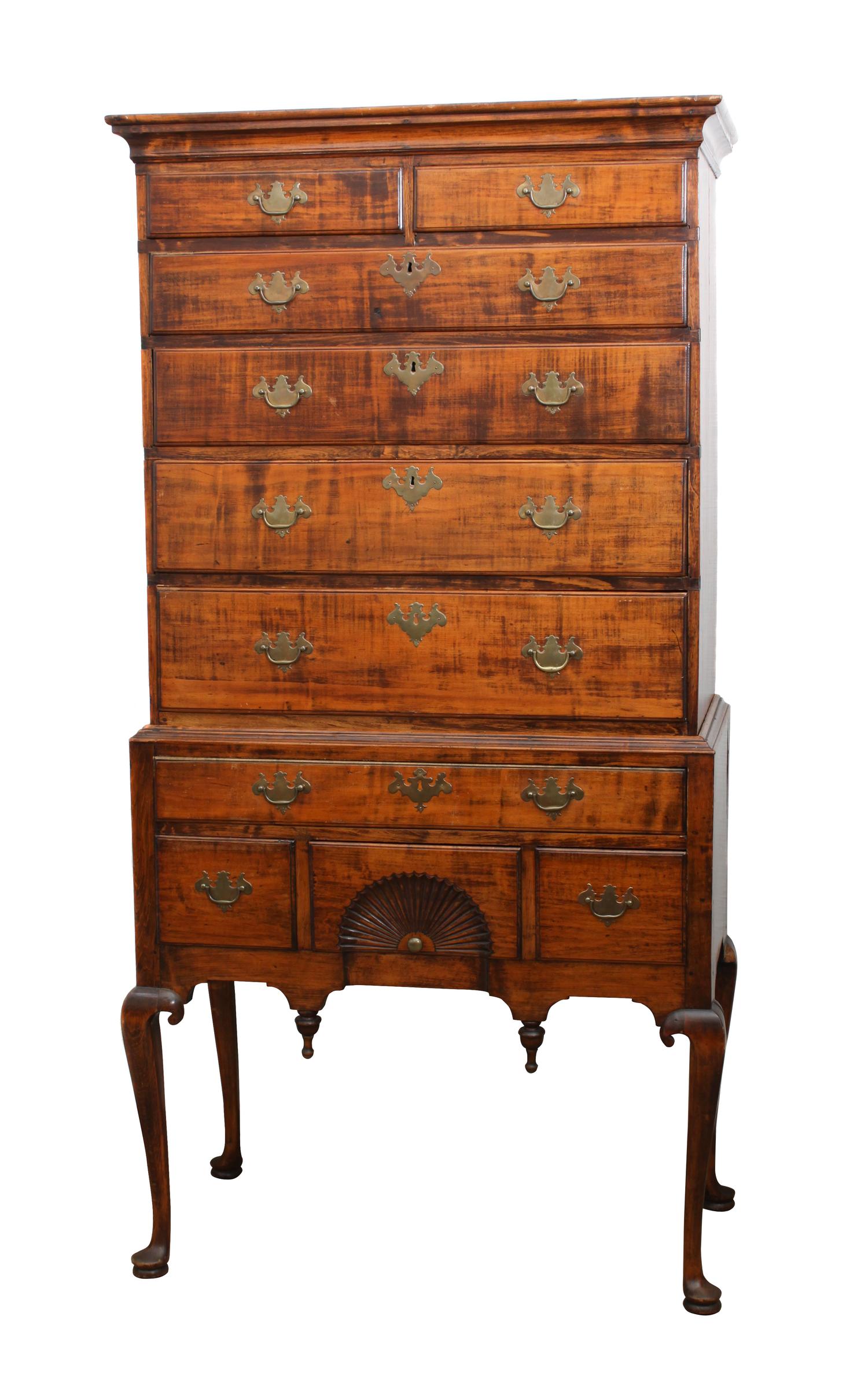 An American Cherry or Walnut High Boy Height 73 1/4 x width 36 1/2 x depth 19 inches — LIKELY 18TH CENTURY WITH ALTERATION