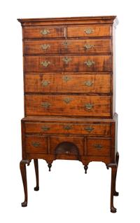 An American Cherry or Walnut High Boy Height 73 1/4 x width 36 1/2 x depth 19 inches — LIKELY 18TH CENTURY WITH ALTERATION