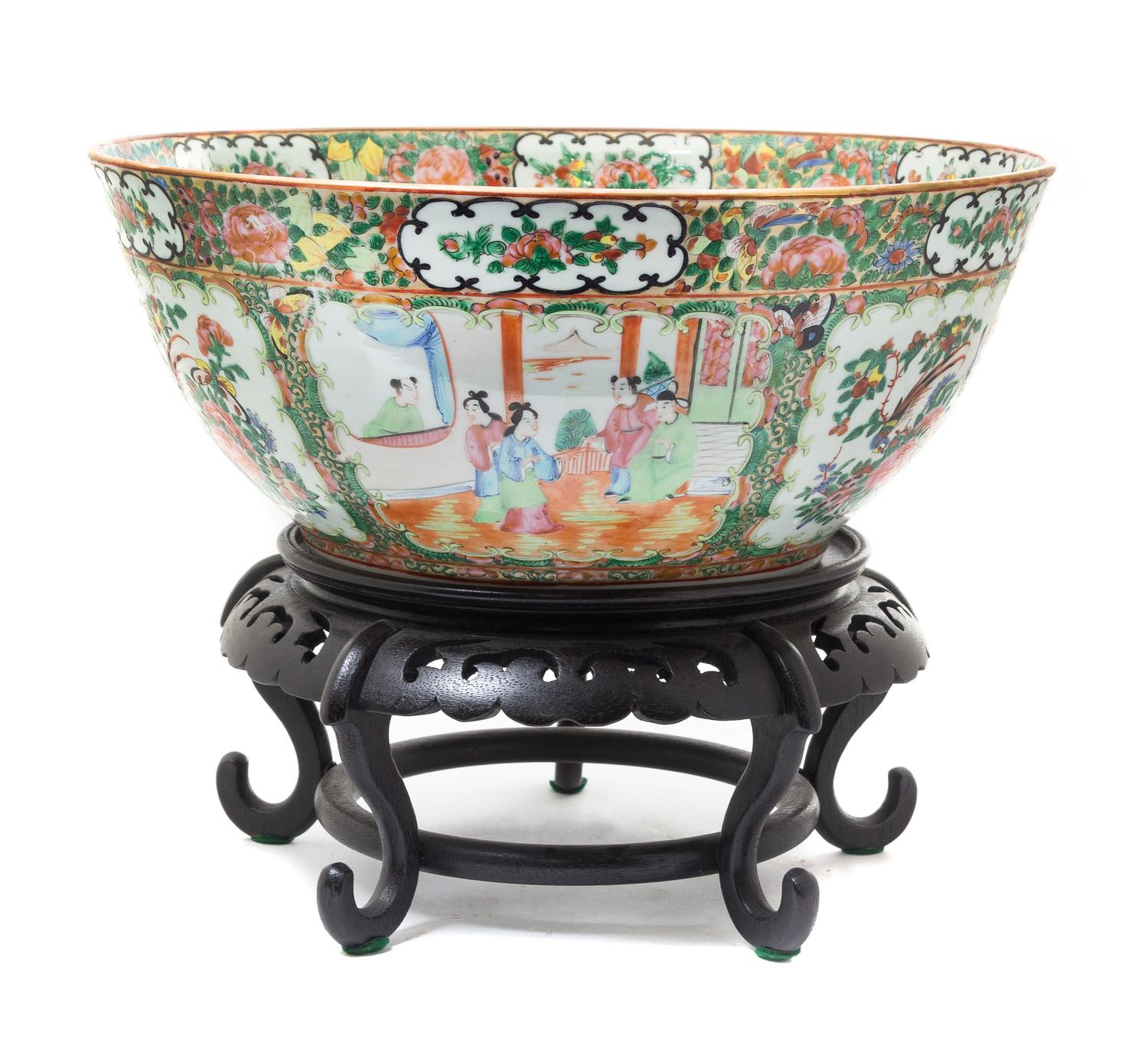 A Rose Medallion Porcelain Punch Bowl Diameter 16 inches. — CIRCA 1880s