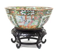 A Rose Medallion Porcelain Punch Bowl Diameter 16 inches. — CIRCA 1880s