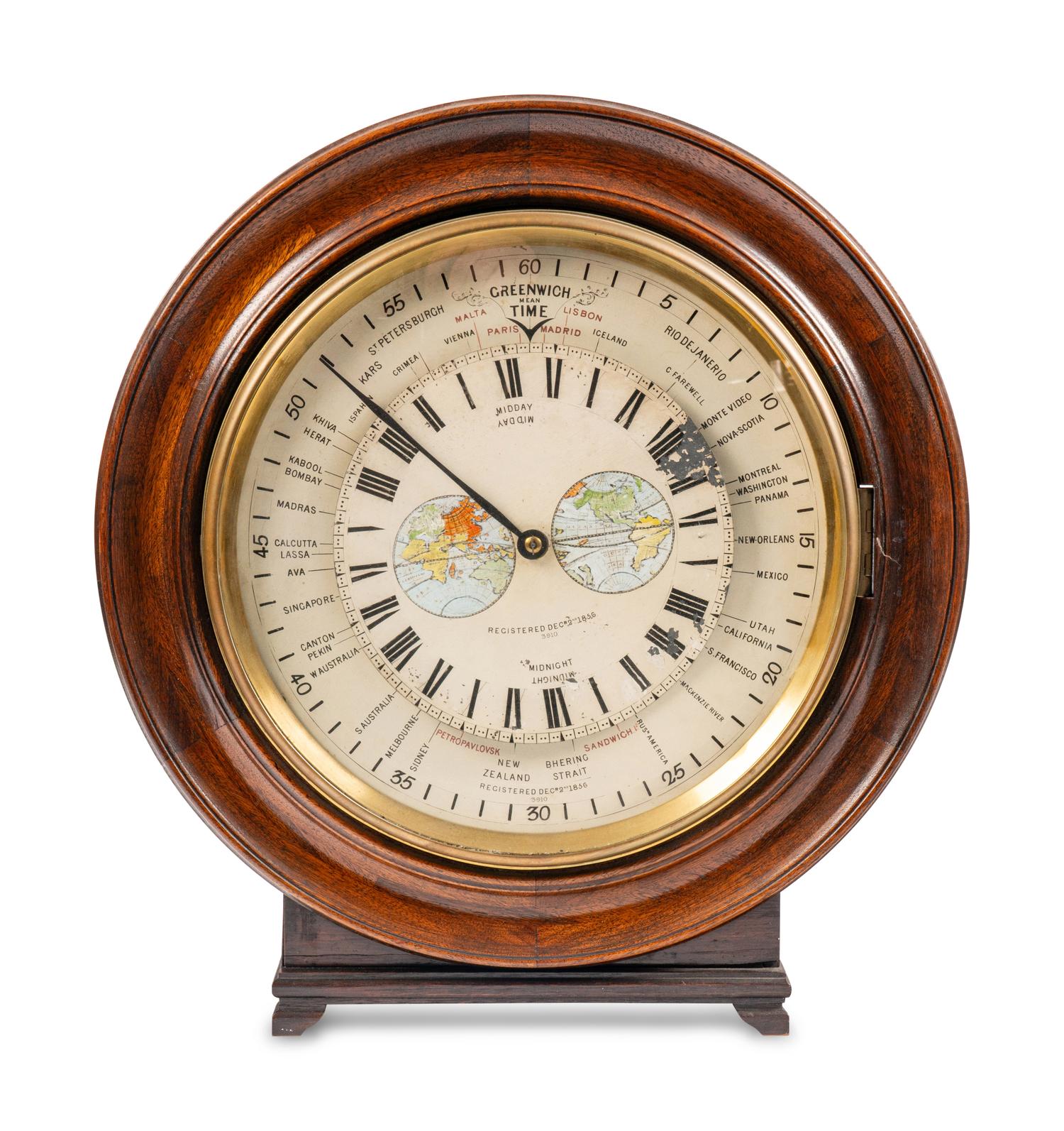 An English Oak Framed World Time Wall Clock