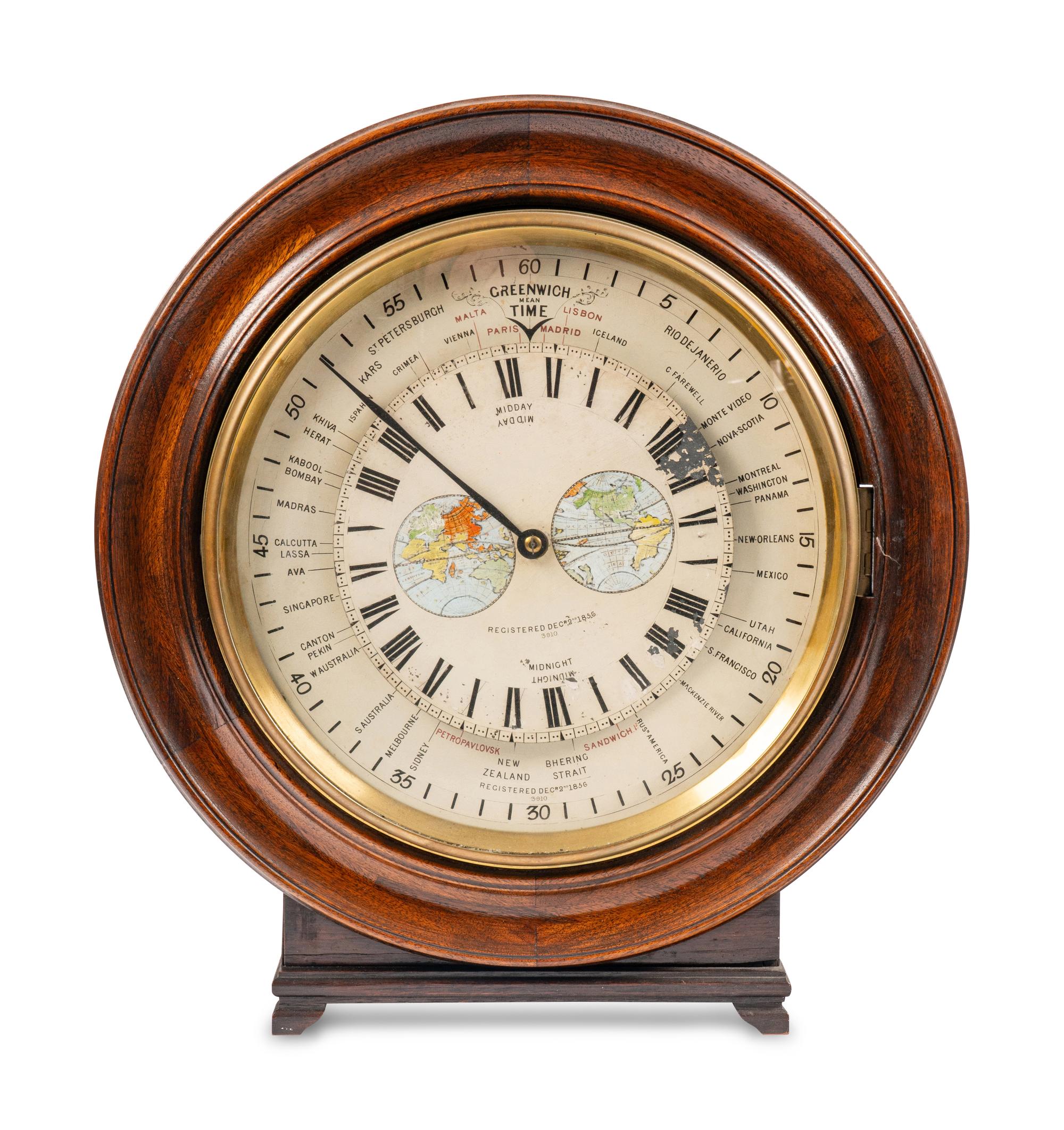 An English Oak Framed World Time Wall Clock