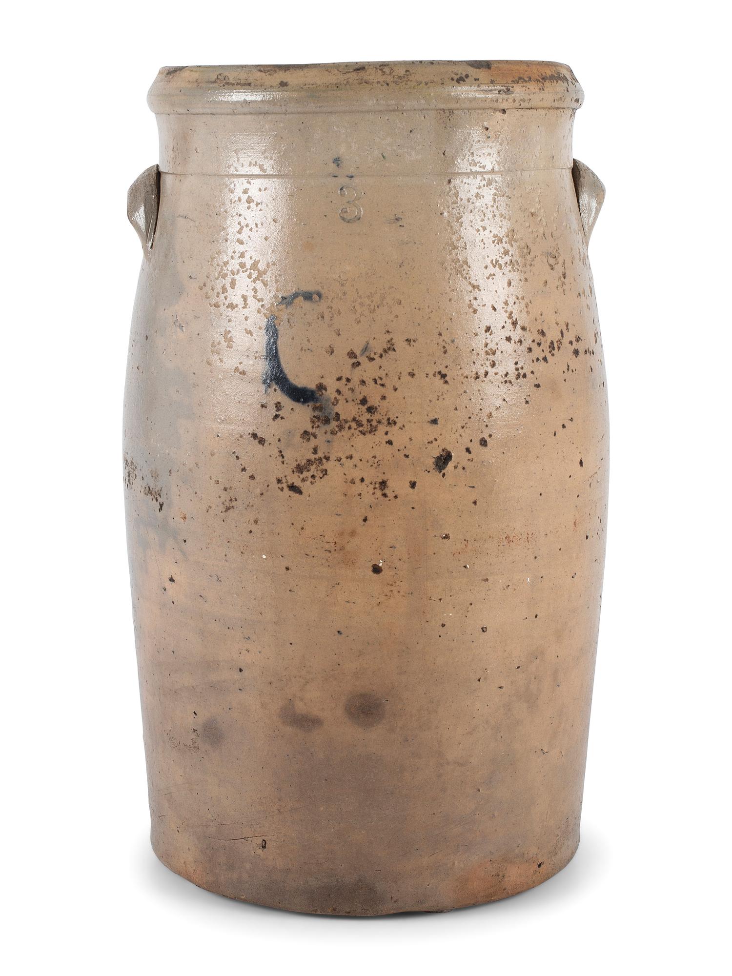 An Ohio Cobalt Decorated Three Gallon Stoneware Crock
