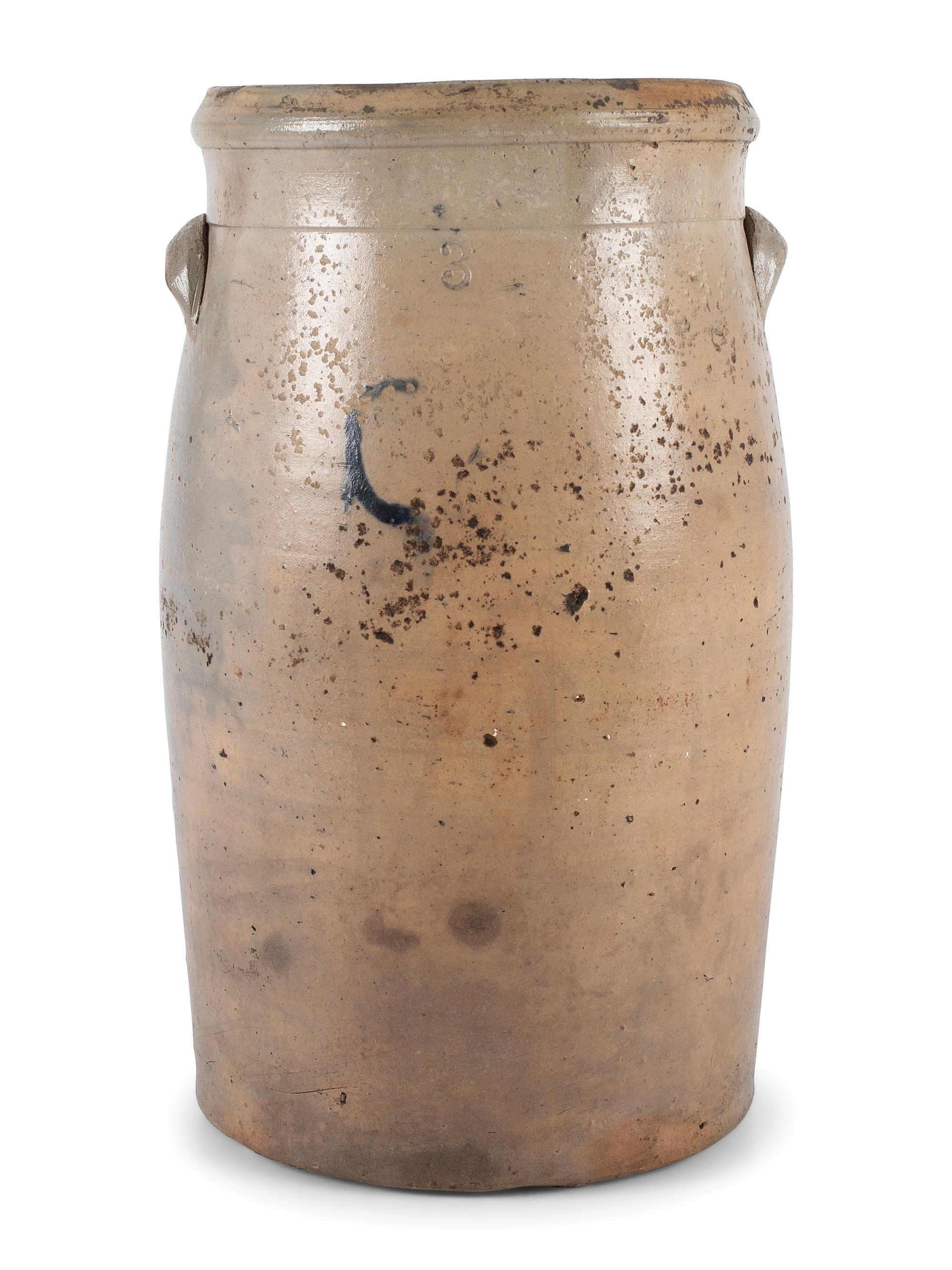 An Ohio Cobalt Decorated Three Gallon Stoneware Crock