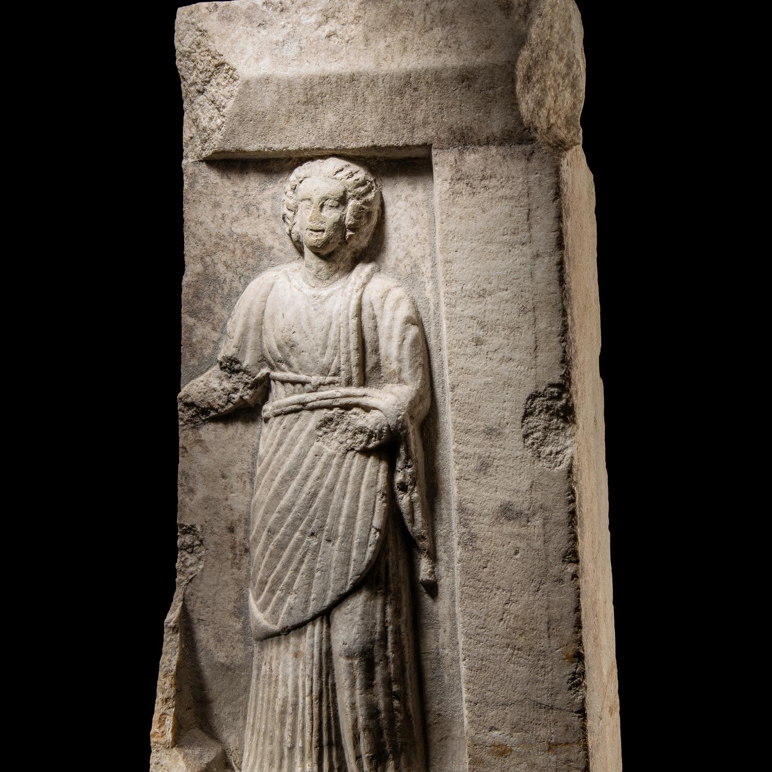 A Roman Marble Votive Stele with Greek Inscription