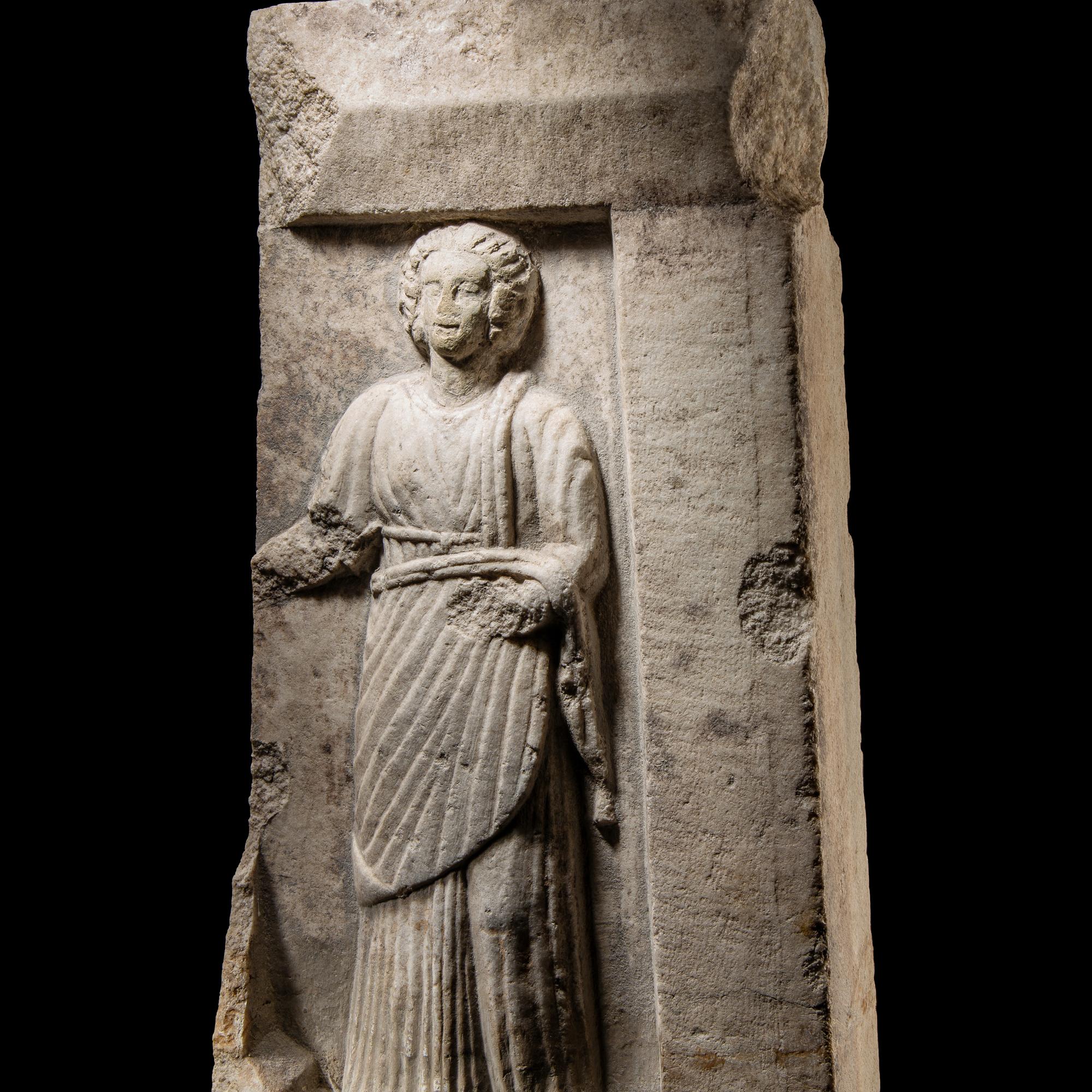 A Roman Marble Votive Stele with Greek Inscription