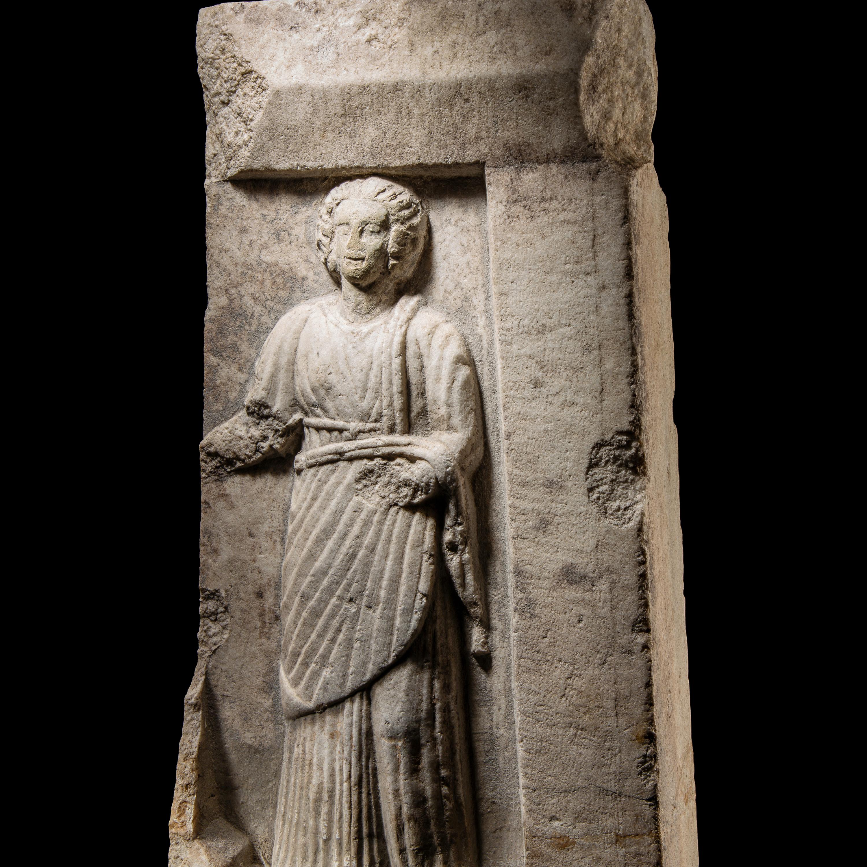 A Roman Marble Votive Stele with Greek Inscription