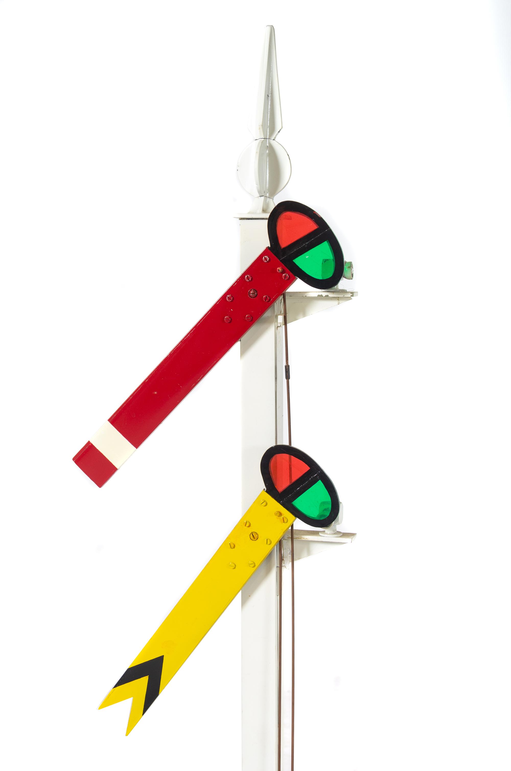 Three Painted Metal Two-Light Garden Railroad Semaphore Signal Switches — 20th Century