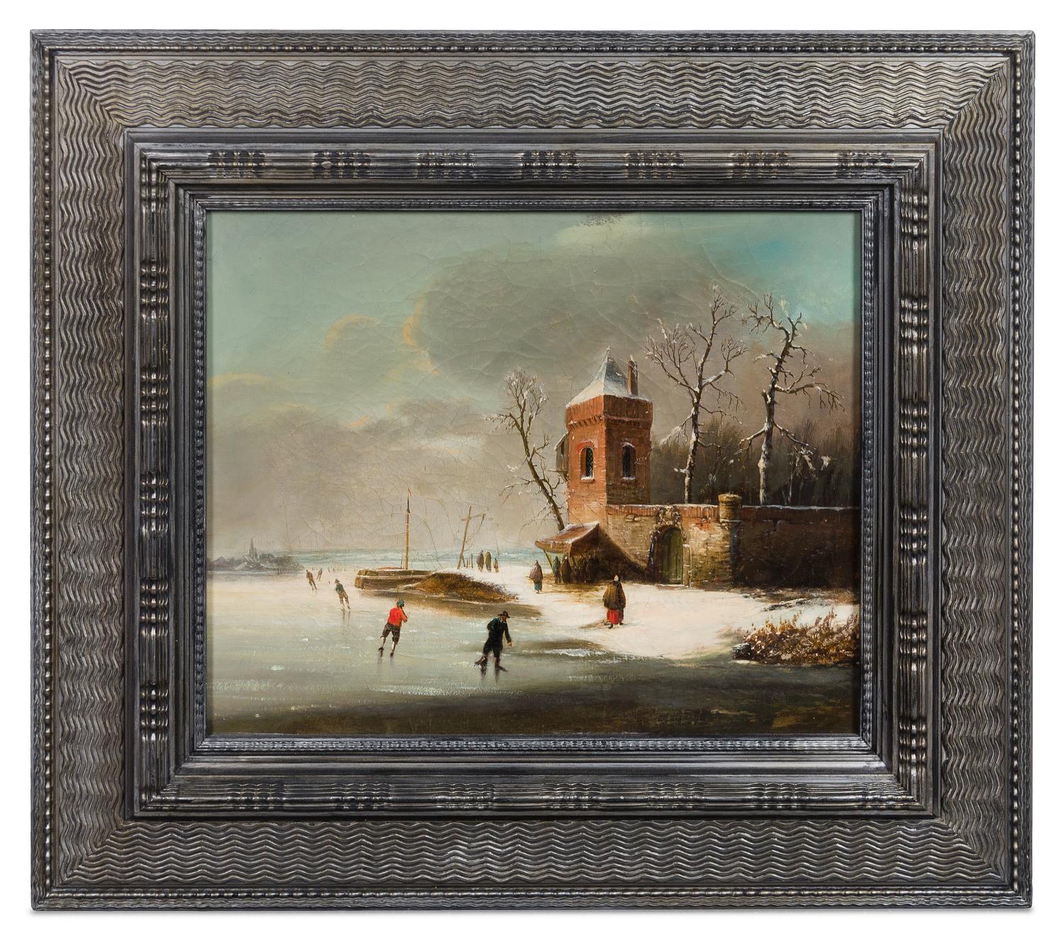 Artist Unknown, (19th Century), Ice Skating in Winter Riverscape