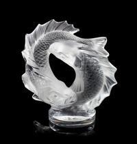 Lalique, a molded and frosted glass Deux Poissons figural group