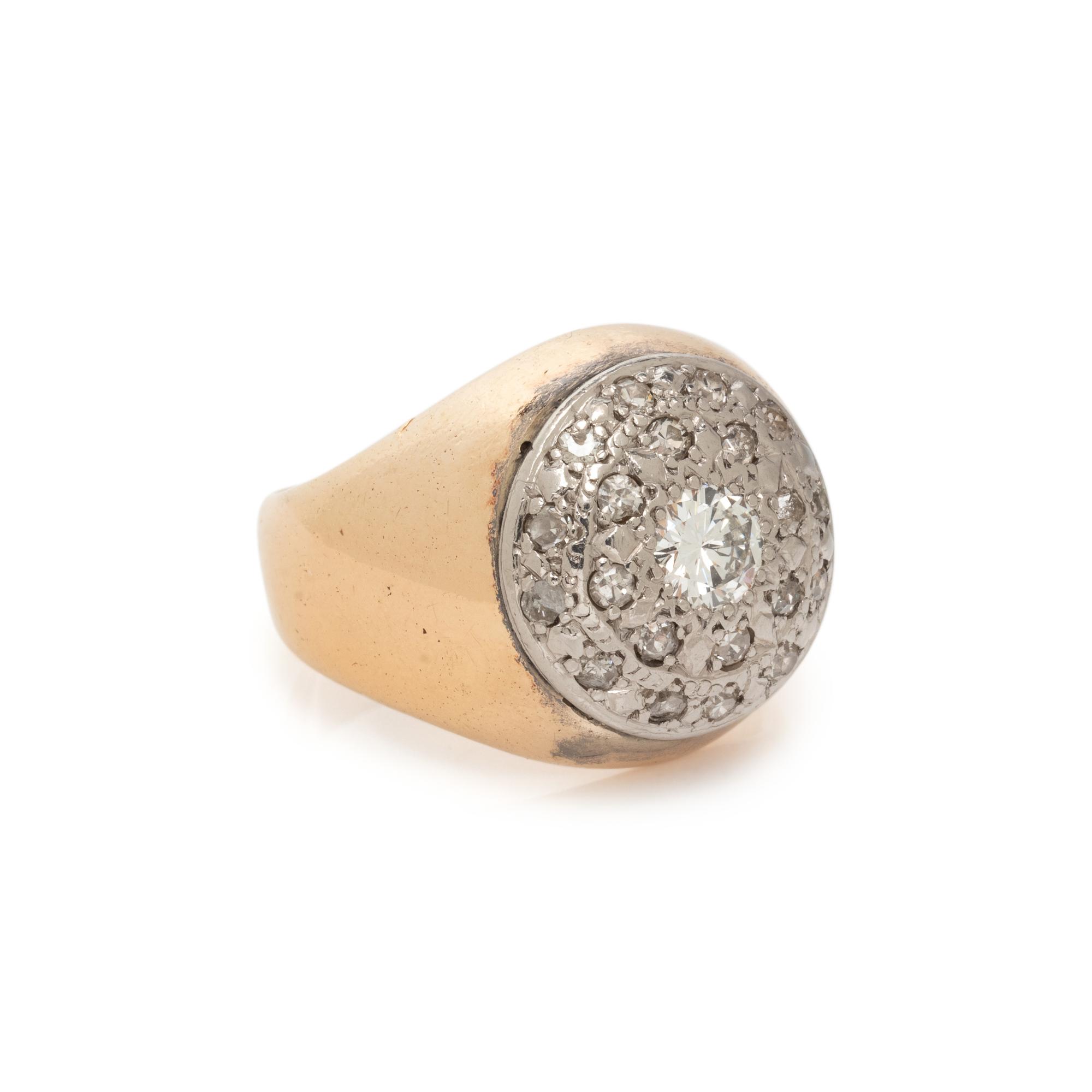 YELLOW GOLD, PLATINUM AND DIAMOND BOMBE RING