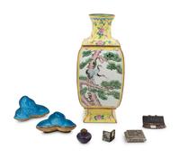 Six Chinese Metal and Painted Enamel Articles