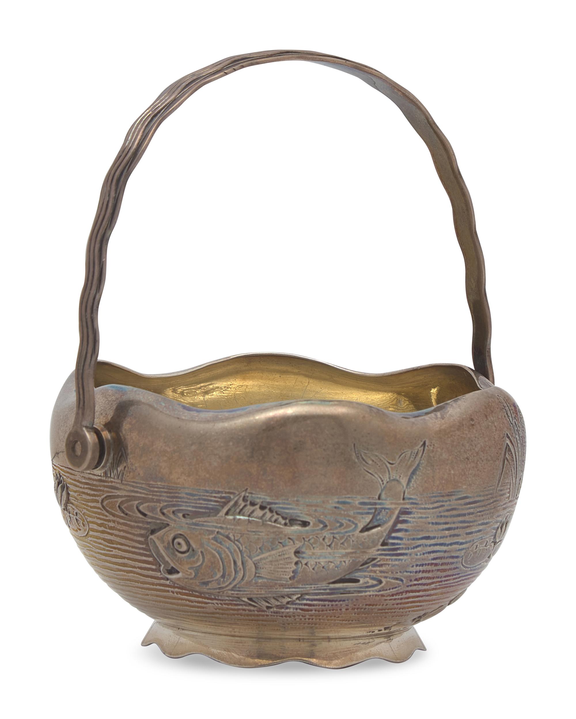 A Japanesque Sterling Silver Sugar Basket, Gorham Mfg. Co., Providence, RI, Date Mark for 1884