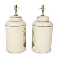 A Pair of Painted Tole Cannister-form Table Lamps — 20TH/21ST CENTURY