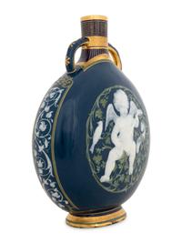 A Mintons Pâte-sur-Pâte Peacock Blue-Ground Bottle Vase