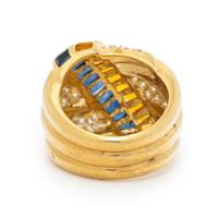 LEVIAN, DIAMOND, SAPPHIRE, AND YELLOW GOLD RING